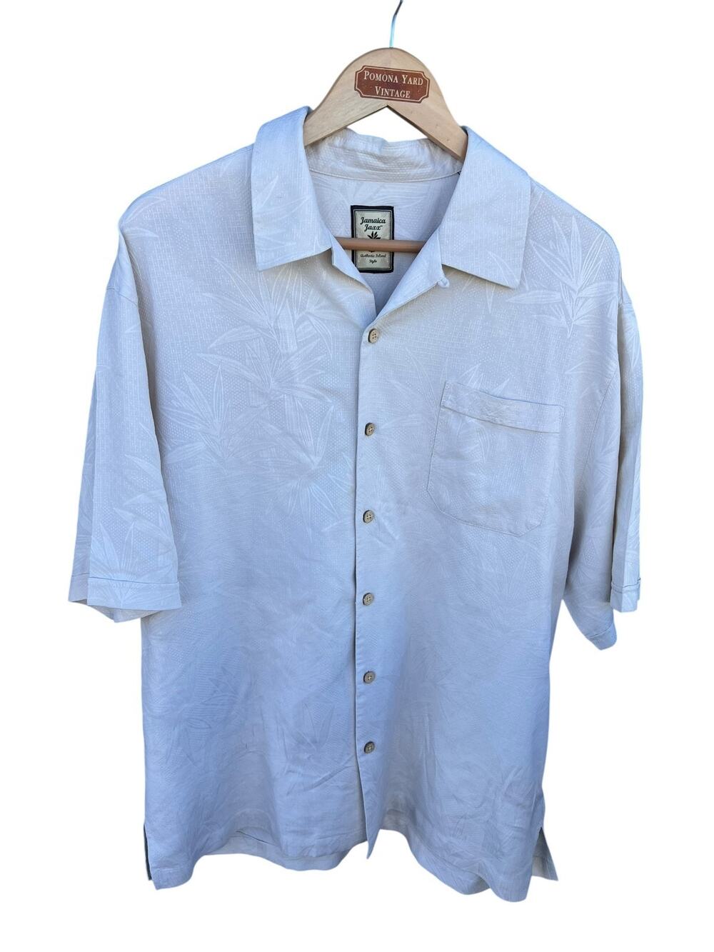 Jamaica Jaxx Men's Vintage Shirt Button Up Leaf Print Dusty Blue Size Large